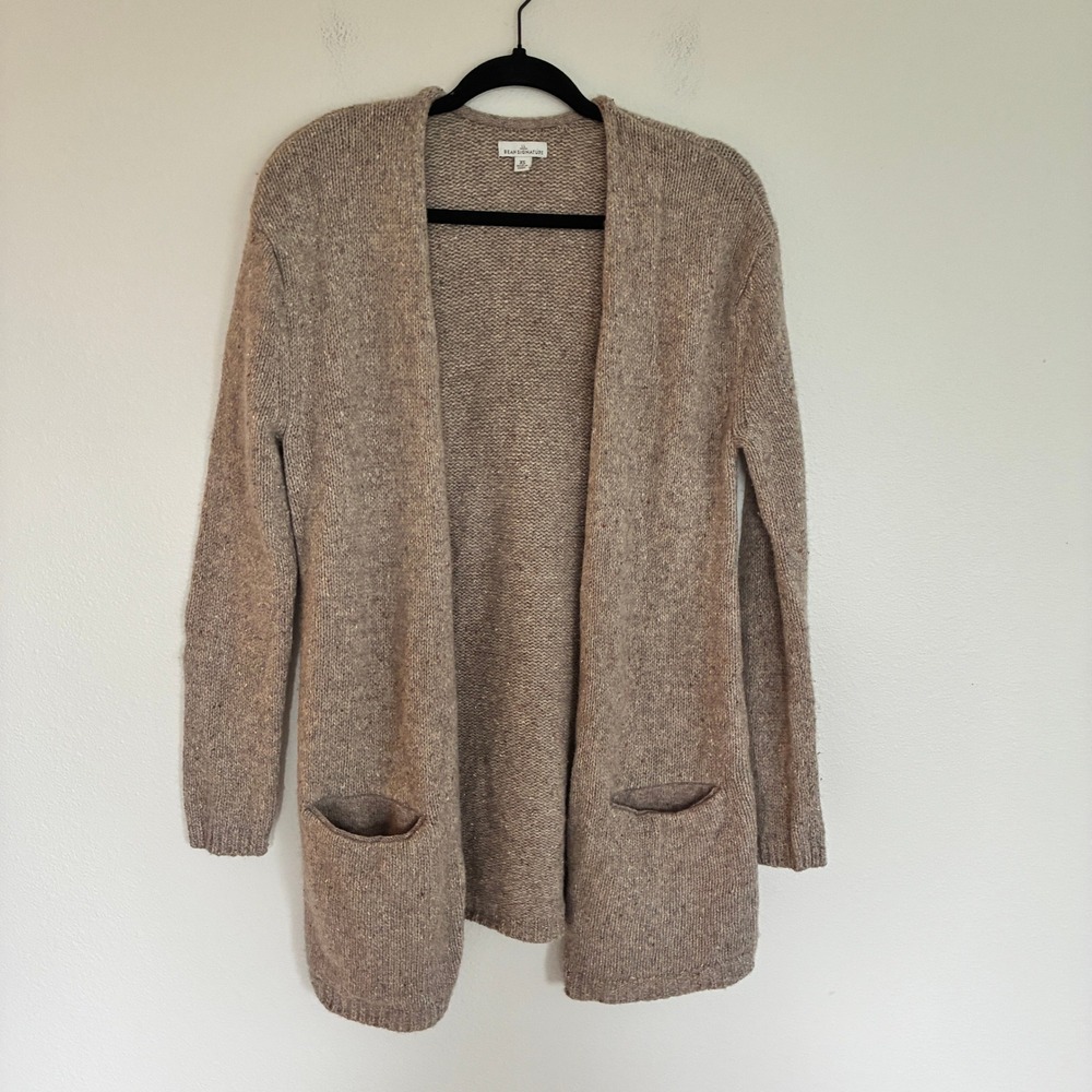 L.L. Bean Signature Lambswool Cardigan Sweater Women XS Tan Open Front Fisherman